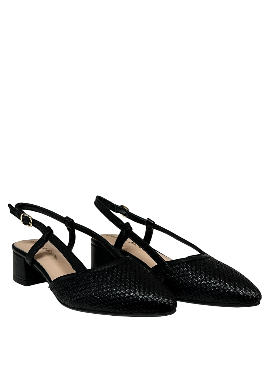 FRANCESCO BRUNELLI slingback donna a punta nera 5115 100% pelle