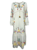 MD’M abito donna avorio con ricami multicolor balza finale 2.75.100.05 100% cotone