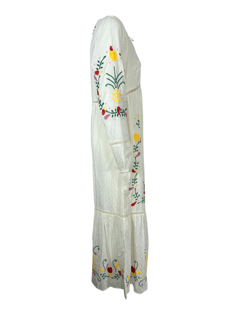 MD’M abito donna avorio con ricami multicolor balza finale 2.75.100.05 100% cotone