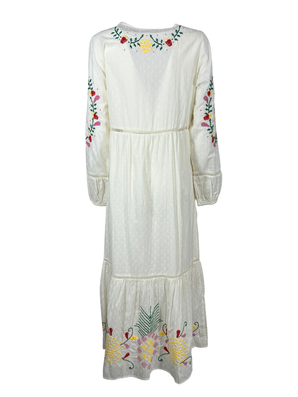 MD’M abito donna avorio con ricami multicolor balza finale 2.75.100.05 100% cotone