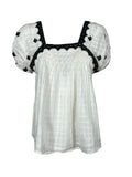 MD’M blusa donna cotone operato bianco svasata 2.61.840.01 100% cotone