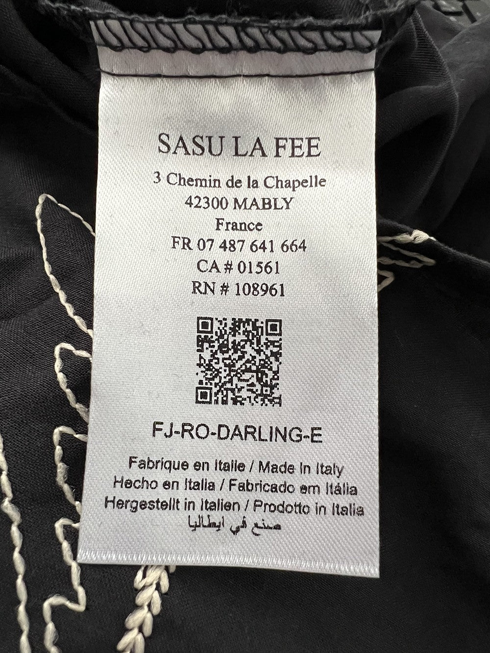 LA FEE MARABOUTEE abito lungo cotone nero ricamato ecru DARLING-E MADE IN ITALY