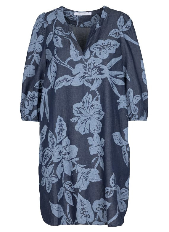 LA FEE MARABOUTEE abito donna denim leggero stampa floreale chiara VAIANA-J MADE IN ITALY