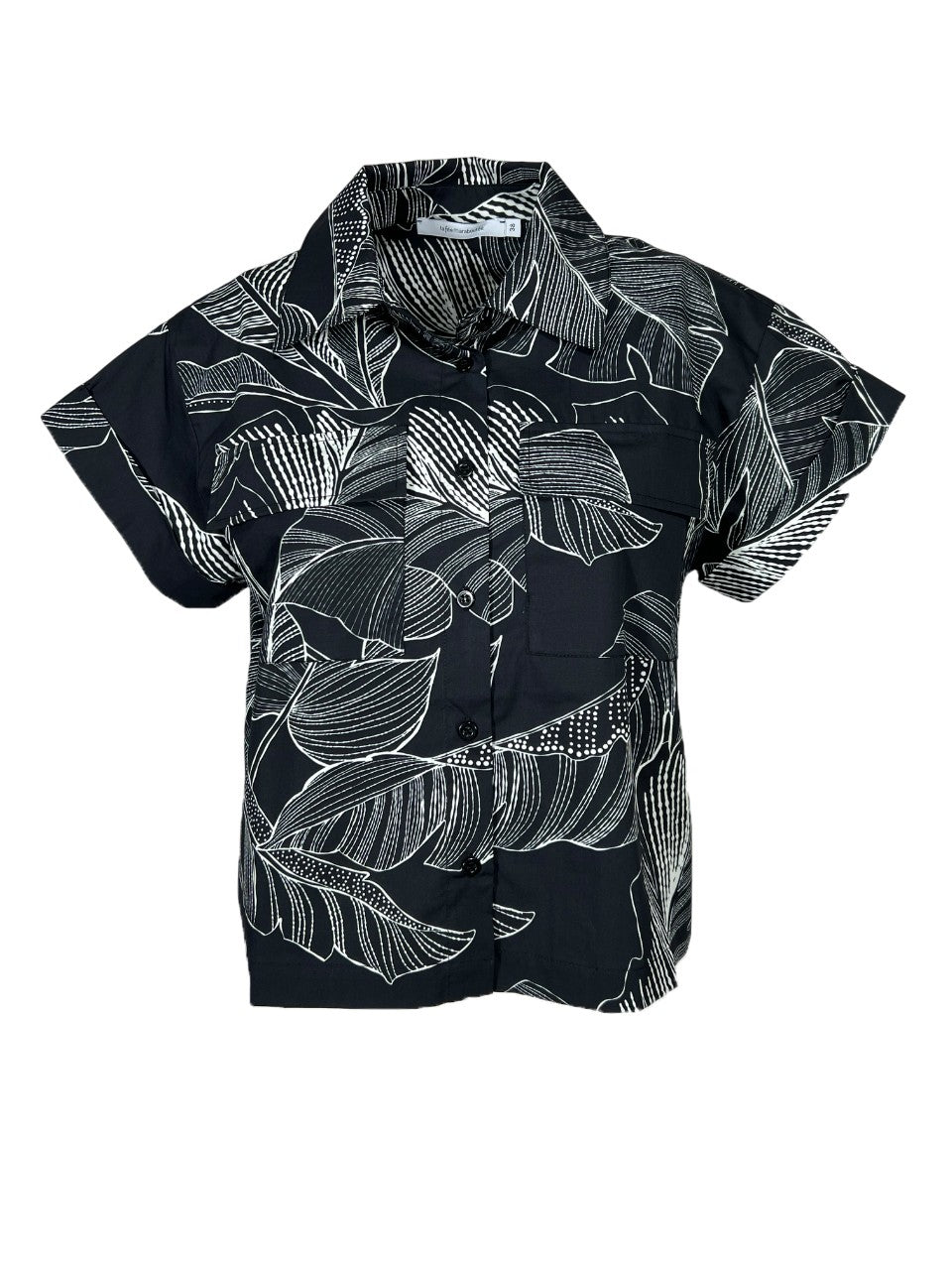LA FEE MARABOUTEE camicia crop fantasia foglie nero/bianco DELIR-F MADE IN ITALY