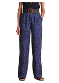 LA FEE MARABOUTEE pantalone lino blu stampa animalier nera PACOA-W  MADE IN ITALY