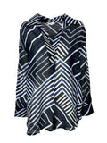 LA FEE MARABOUTEE maxi blusa fantasia geometrica nero/bluette ZAIMA-B MADE IN ITALY