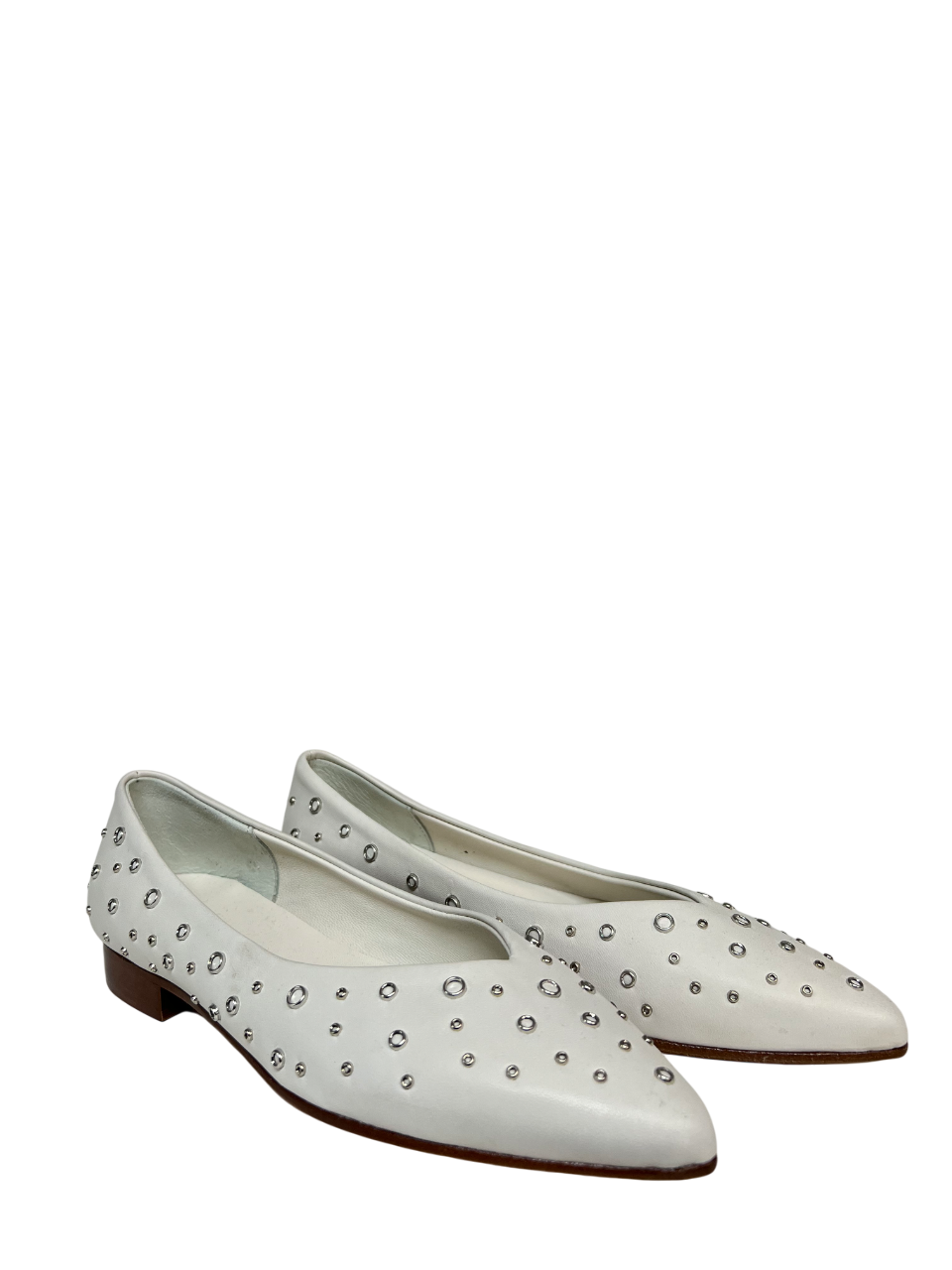 UPPER CLASS ballerina pelle bianca con borchie argento a punta 4101 MADE IN ITALY