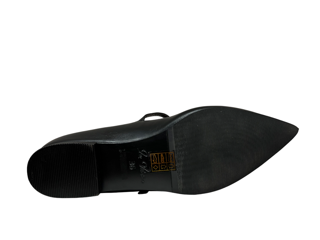 LA VITRINA Ballerina Donna Nappa Nera a Punta con Cinturino TROPEA – 100% Pelle