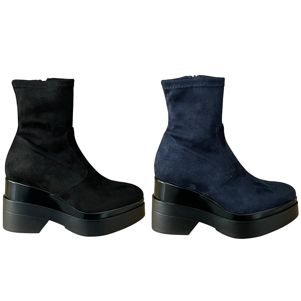 LORENZO MARI Stivale Basso Donna Alcantara Zip Laterale Plateau Tacco 9cm POLLY02