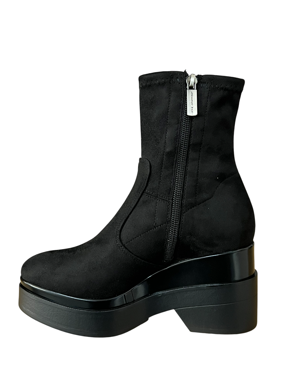 LORENZO MARI Stivale Basso Donna Alcantara Zip Laterale Plateau Tacco 9cm POLLY02