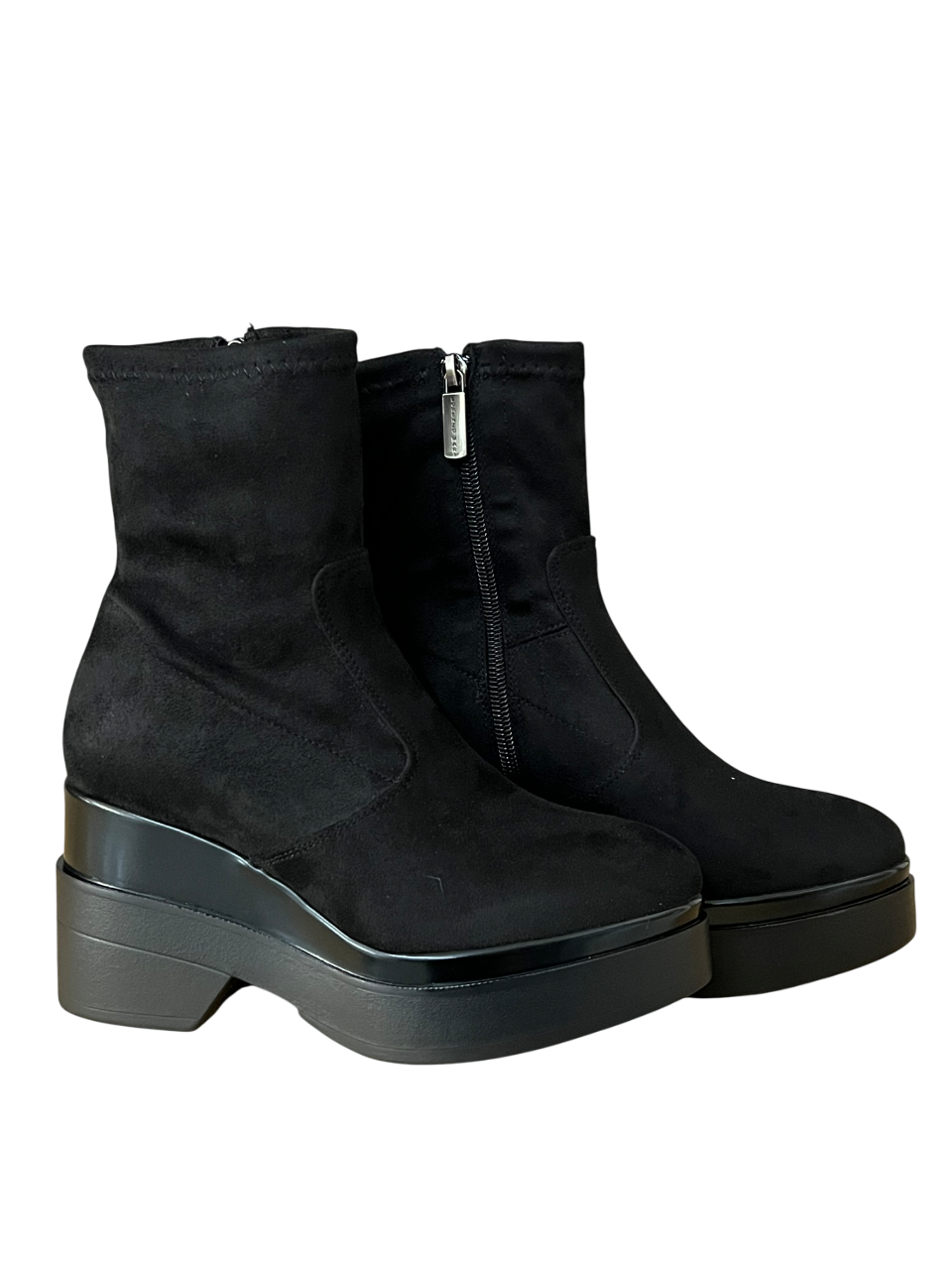 LORENZO MARI Stivale Basso Donna Alcantara Zip Laterale Plateau Tacco 9cm POLLY02