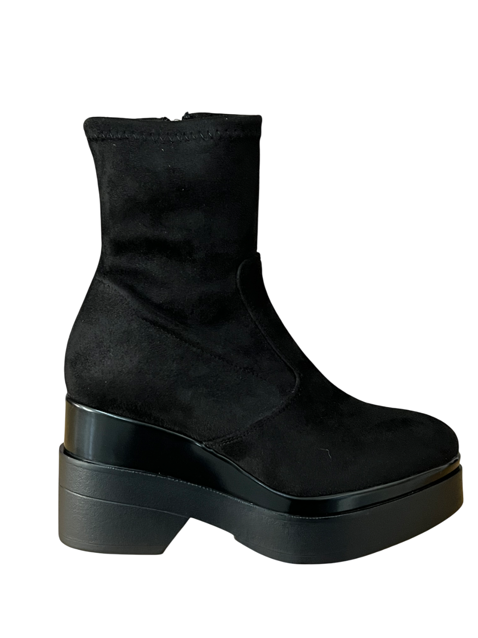 LORENZO MARI Stivale Basso Donna Alcantara Zip Laterale Plateau Tacco 9cm POLLY02
