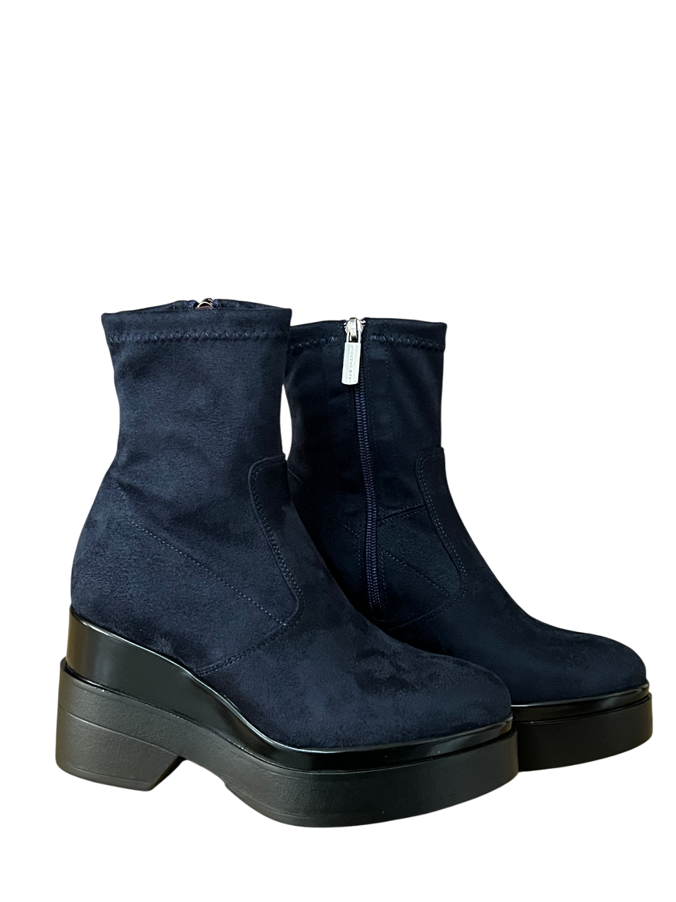 LORENZO MARI Stivale Basso Donna Alcantara Zip Laterale Plateau Tacco 9cm POLLY02