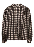 MAISON HOTEL Camicia Donna Quadri Ecru Marrone Manica Lunga REBECCA BOURGOGNE