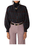 MAISON HOTEL Camicia Donna Blu Fantasia Lurex Oro Manica Lunga GIORGIA FIREWORK