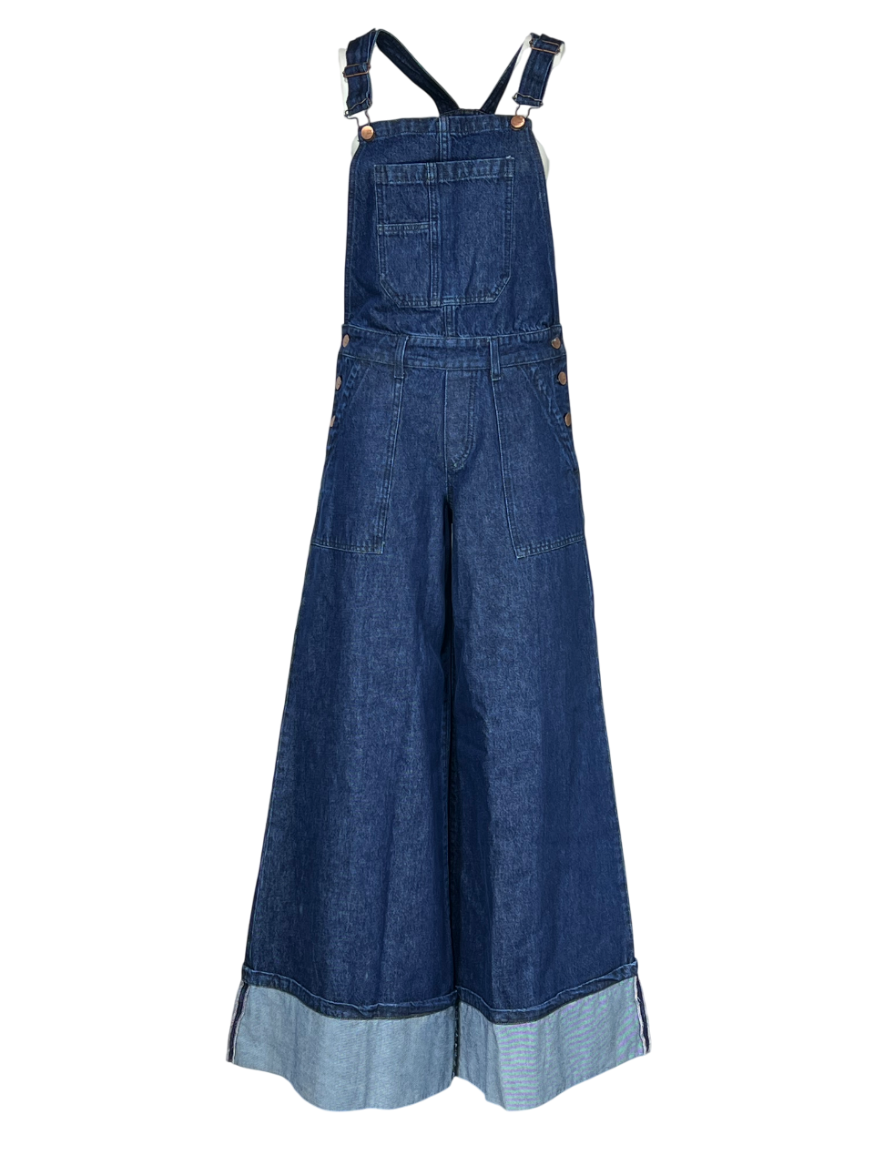 NOIR ’N' BLEU Salopette Donna Denim Stone Washed Gamba Larga ALBA Made in Italy