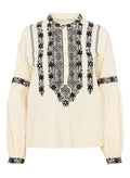 MAISON HOTEL Blusa Donna Ecru Cotone Ricamo Nero Manica Lunga BRUNA ORCHID