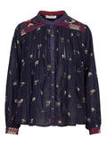 Maison Hotel MILLA VAGATOR Camicia Donna Cotone Blu Floreale Ricami