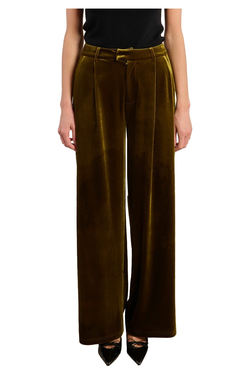 MOLLY BRACKEN T1698DH Pantaloni donna palazzo in velluto liscio colore olio