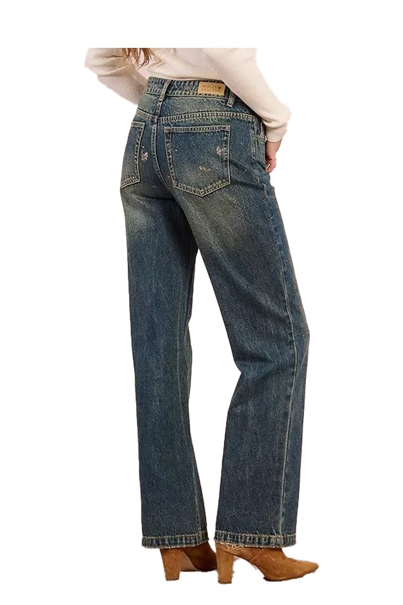 MOLLY BRACKEN jeans donna wide leg denim sbiadito glitter E1718DH