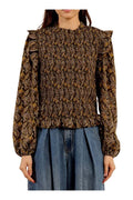 MOLLY BRACKEN LA1761DN – Blusa slim Leia Kaki in voile stampato con busto arricciato