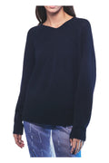 LIVIANA CONTI F5WC85 “DEMETRA” – Maglia blu scollo a V corto in cashmere/seta (62 cm)