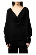 LIVIANA CONTI maglia donna nera con ampio scollo a cascata L5WB06 PRISCA 100% lana MADE IN ITALY