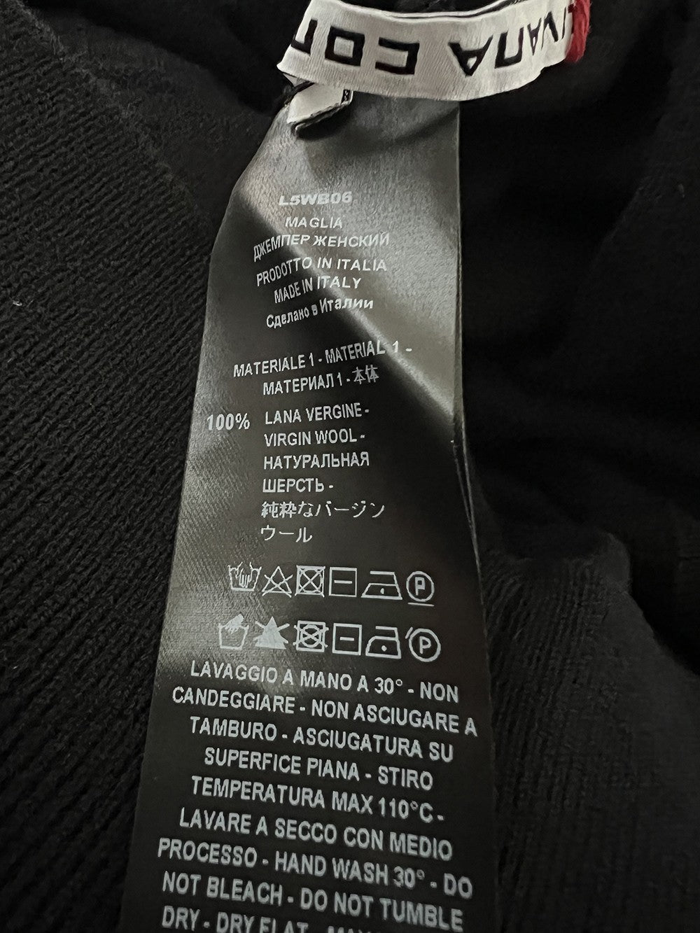 LIVIANA CONTI maglia donna nera con ampio scollo a cascata L5WB06 PRISCA 100% lana MADE IN ITALY