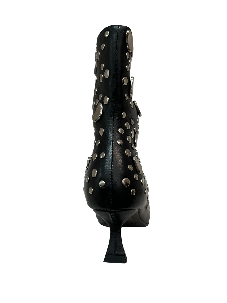 LA VITRINA “PORTO CERVO” – Stivale basso in pelle nero con applicazioni argento (tacco 5 cm)