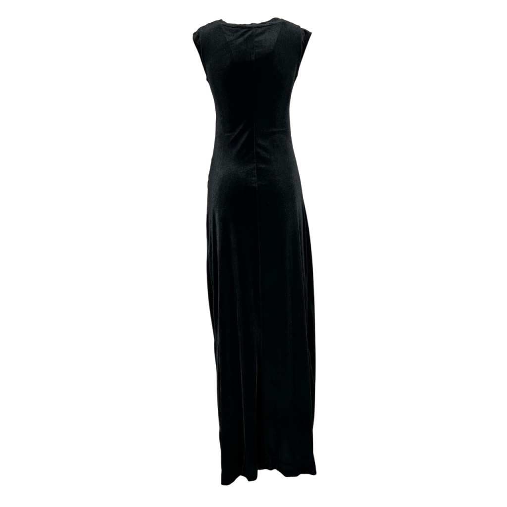OTHERWISE by JUSTMINE JABAB0025-0507 – Abito lungo nero in jersey velluto con drappeggio e spacco (slim)