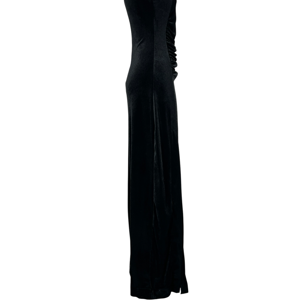 OTHERWISE by JUSTMINE JABAB0025-0507 – Abito lungo nero in jersey velluto con drappeggio e spacco (slim)