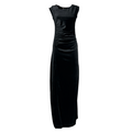 OTHERWISE by JUSTMINE JABAB0025-0507 – Abito lungo nero in jersey velluto con drappeggio e spacco (slim)