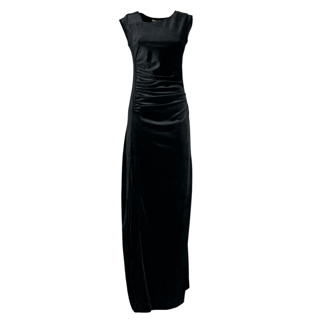 OTHERWISE by JUSTMINE JABAB0025-0507 – Abito lungo nero in jersey velluto con drappeggio e spacco (slim)