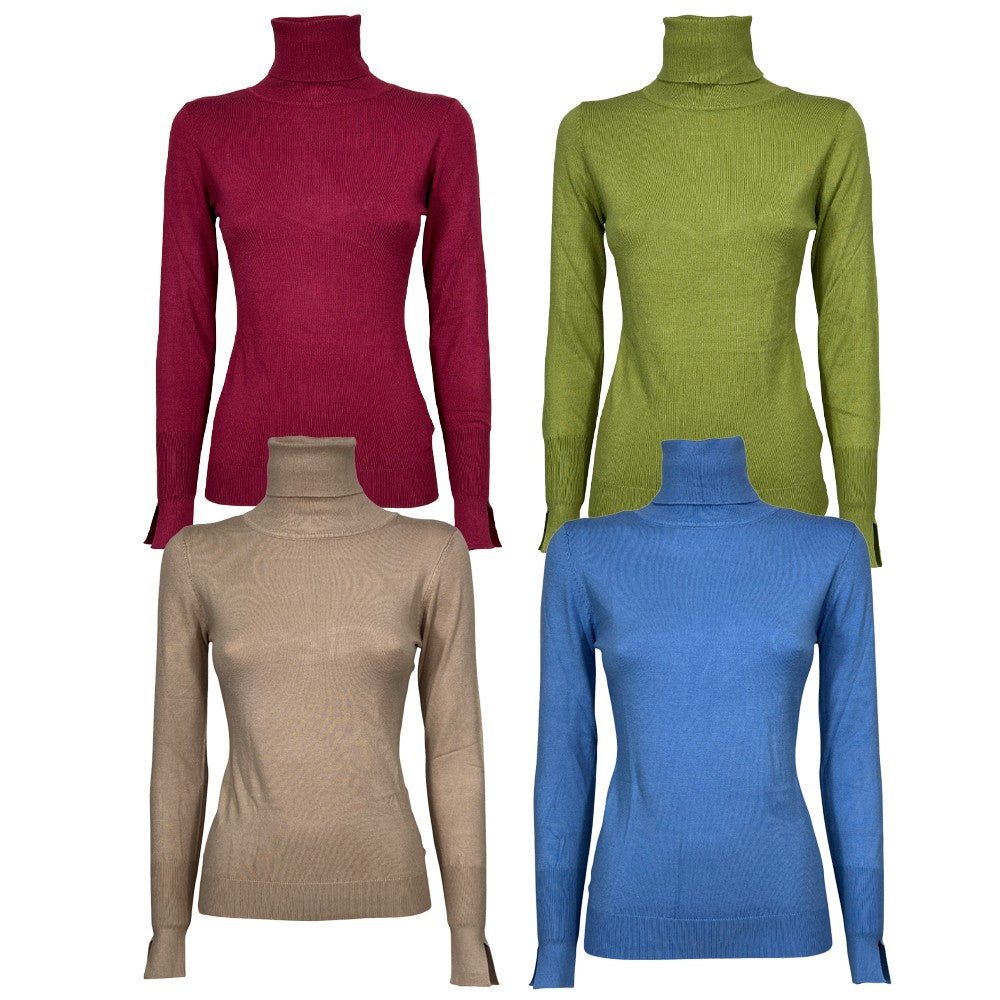 KORALLINE art. 600 – Maglia donna slim collo alto, manica lunga con spacco Nuovi Colori