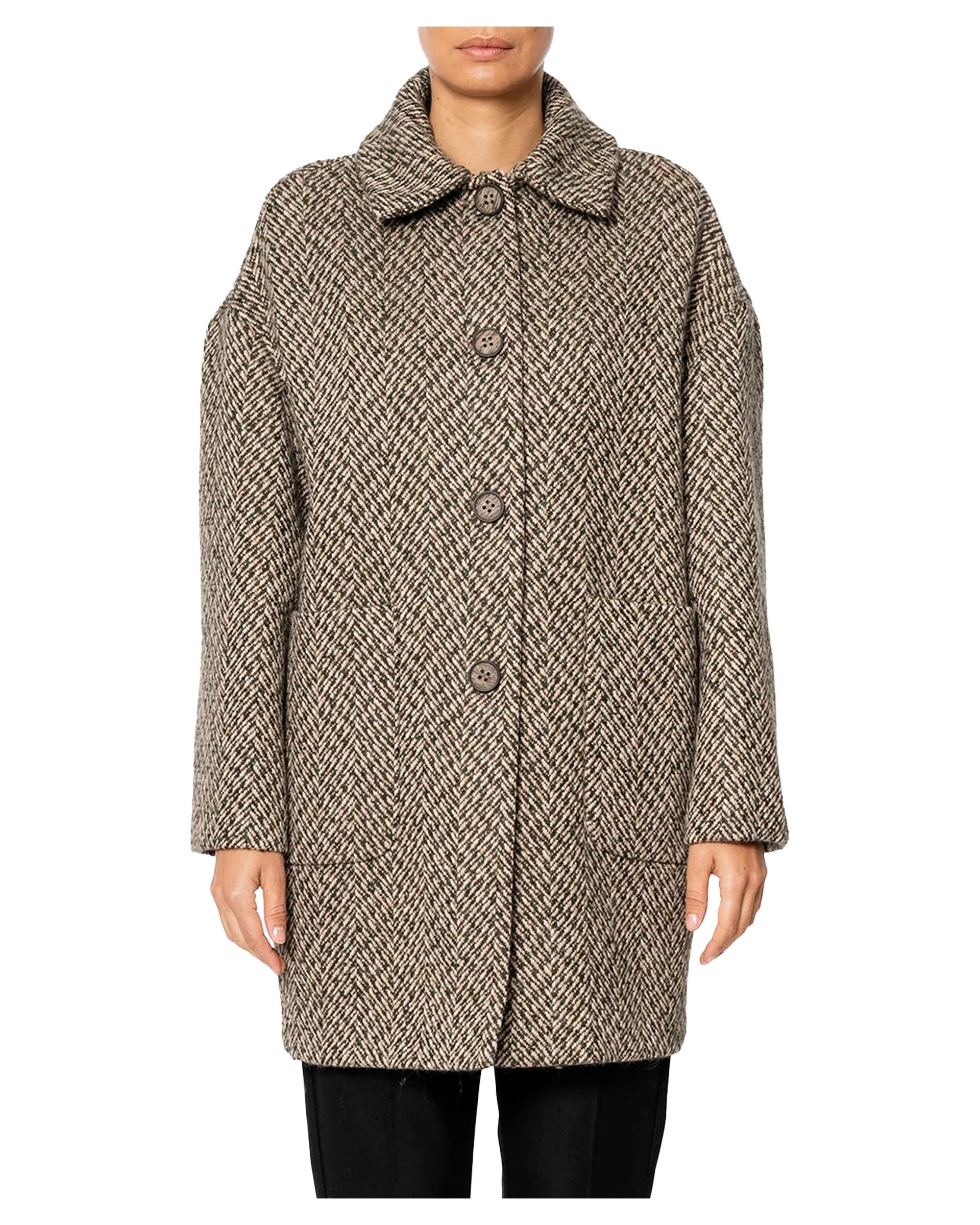 RUE BISQUIT RW1520 cappotto ovetto spinato beige/grigio/marrone – 85 cm