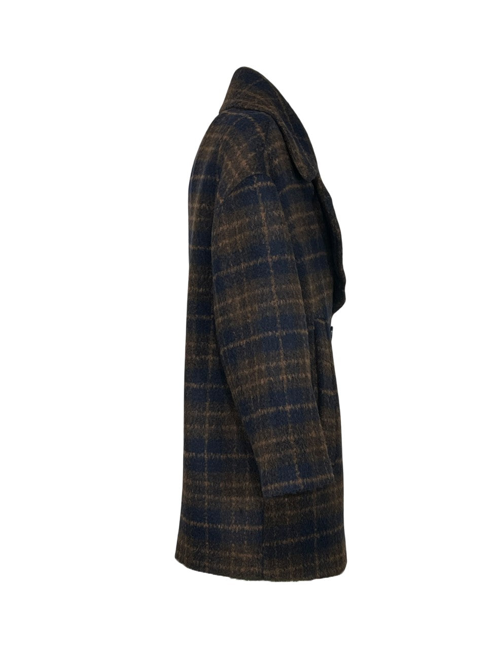 RUE BISQUIT RW1518 giaccone doppiopetto over check marrone/blu – 85 cm