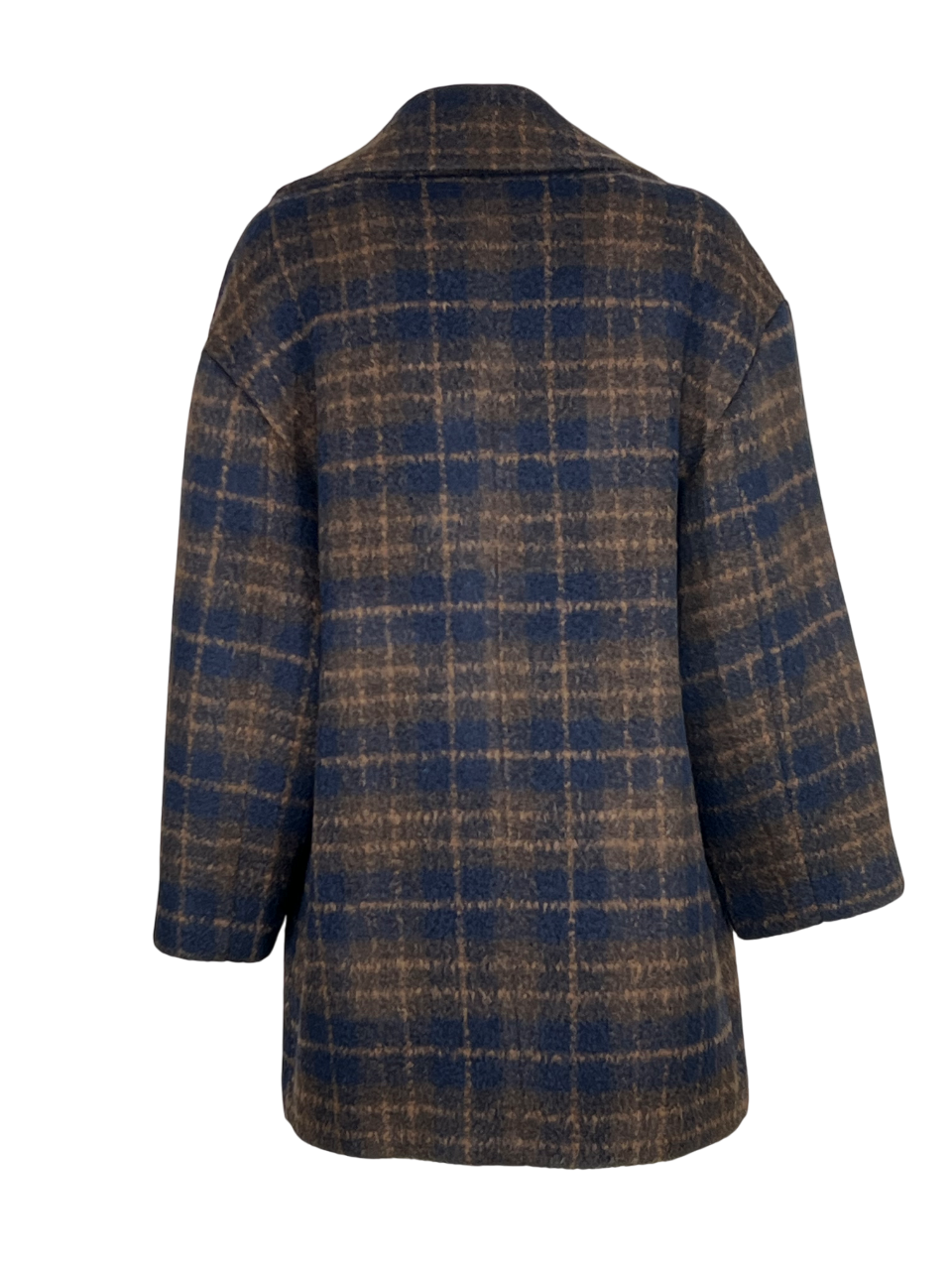 RUE BISQUIT RW1518 giaccone doppiopetto over check marrone/blu – 85 cm