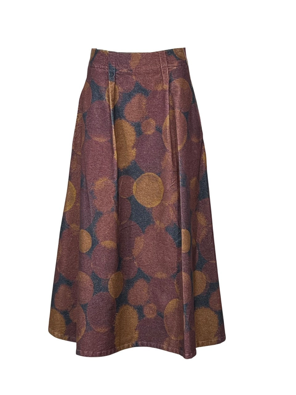 4.10 by BottegaChilometriZero DD25338 – Gonna lunga svasata in velluto stampato burgundy/senape/nero (Made in Italy)