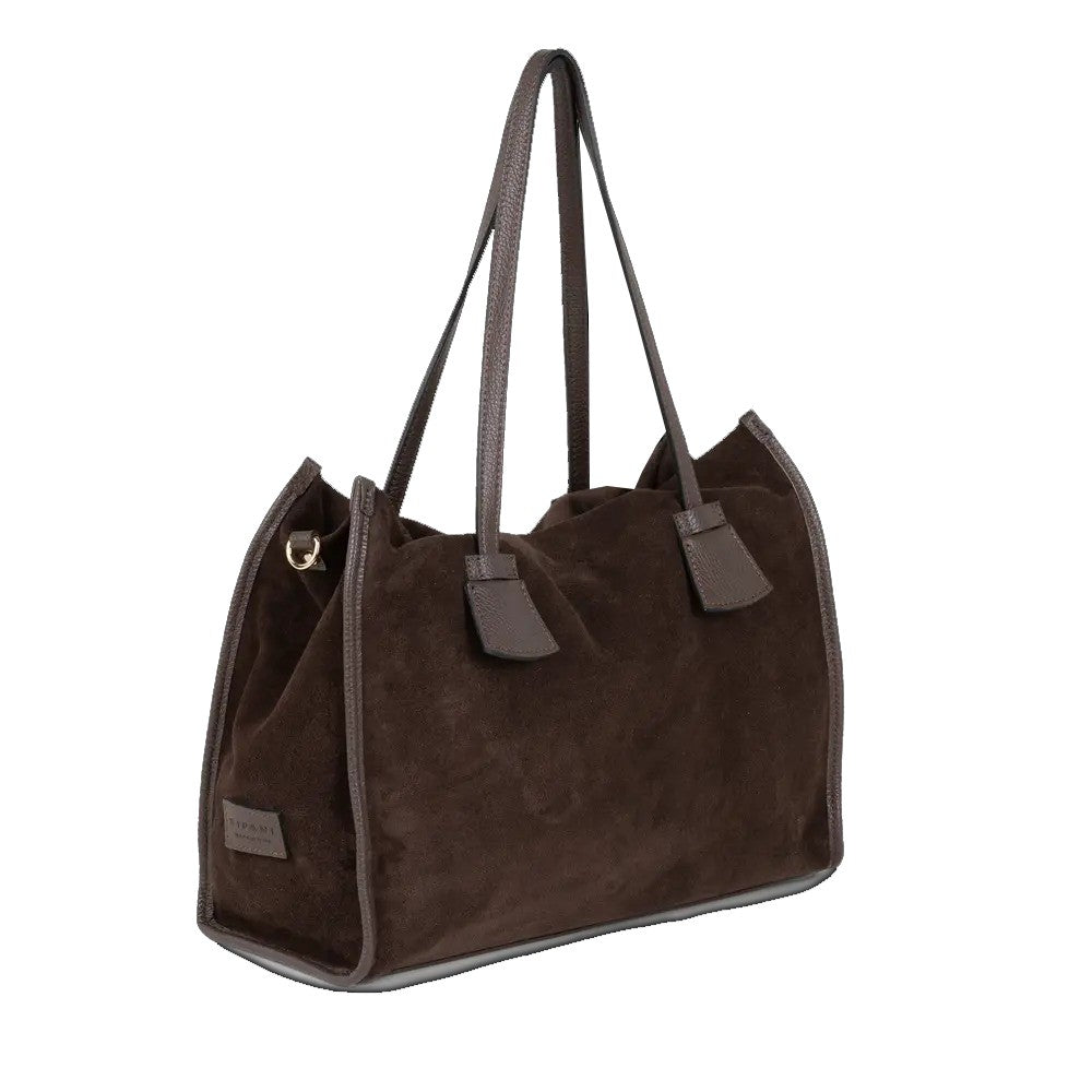 RIPANI Alda Tote Bag L I621ON – Borsa in camoscio e pelle cioccolato (Made in Italy)