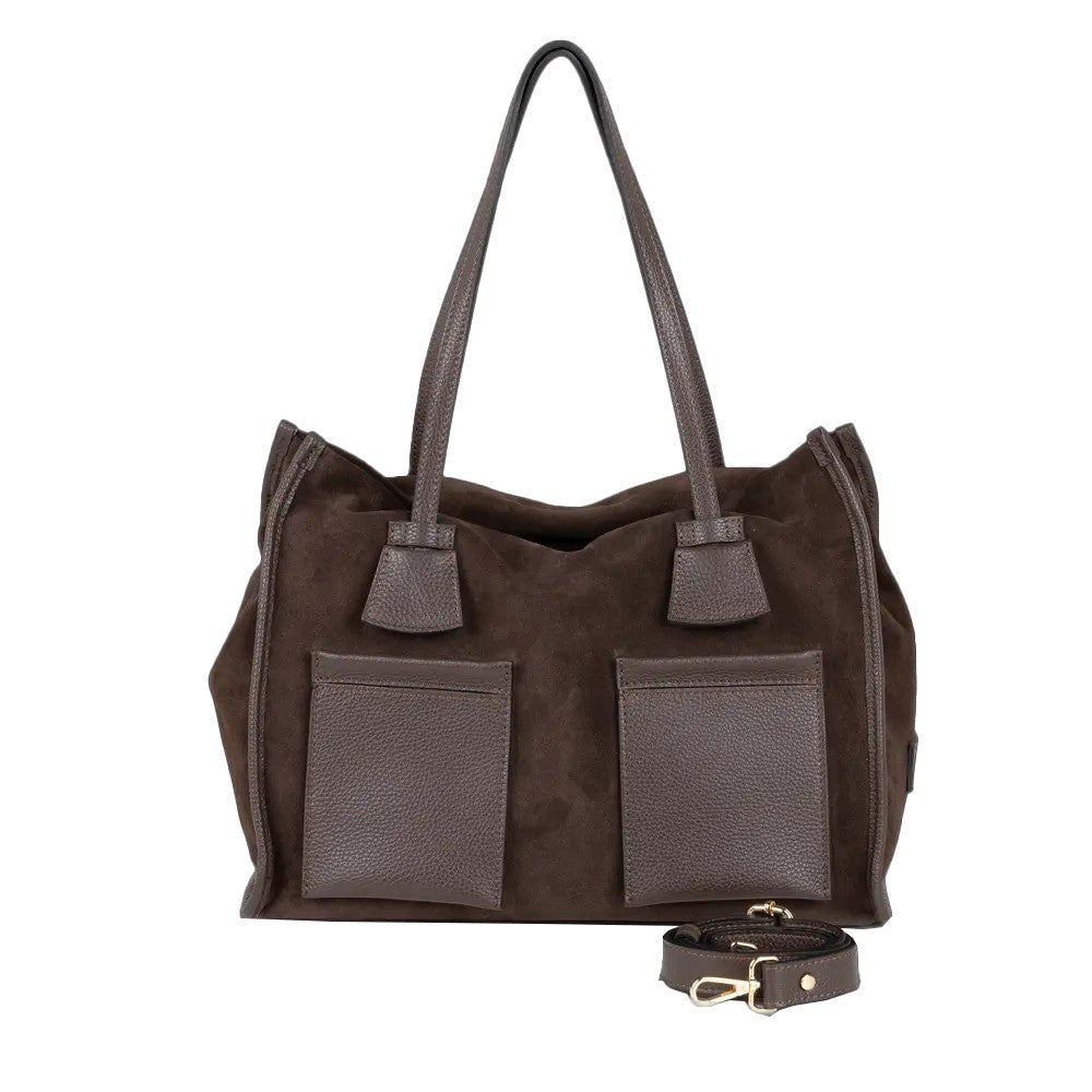 RIPANI Alda Tote Bag L I621ON – Borsa in camoscio e pelle cioccolato (Made in Italy)