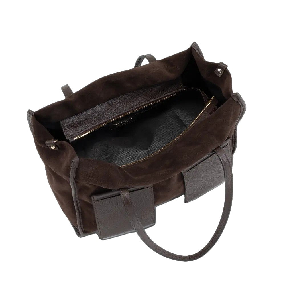 RIPANI Alda Tote Bag L I621ON – Borsa in camoscio e pelle cioccolato (Made in Italy)