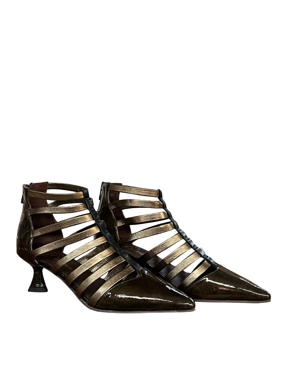 LA VITRINA VENEZIA NAPLACK – Scarpa donna bronzo in pelle con zip dietro tacco 5 cm Made in Italy