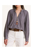 La Fée Maraboutée Blusa Donna in Cotone a Righe Marrone/Bianco con Scollo Tunisino – EVORA-T – Made in Italy