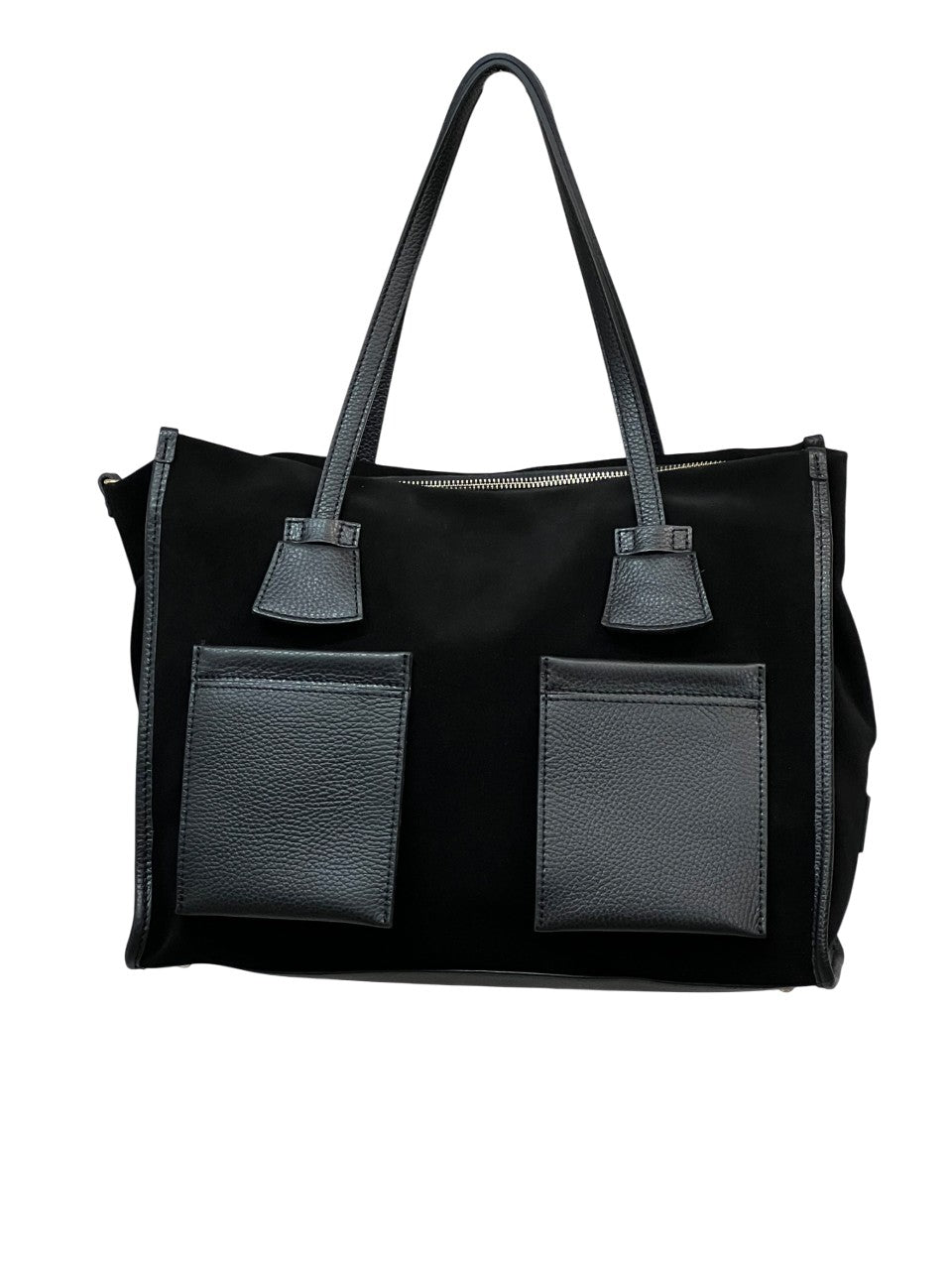 RIPANI Alda Tote Bag L I621ON – Borsa in camoscio e pelle nera (Made in Italy)