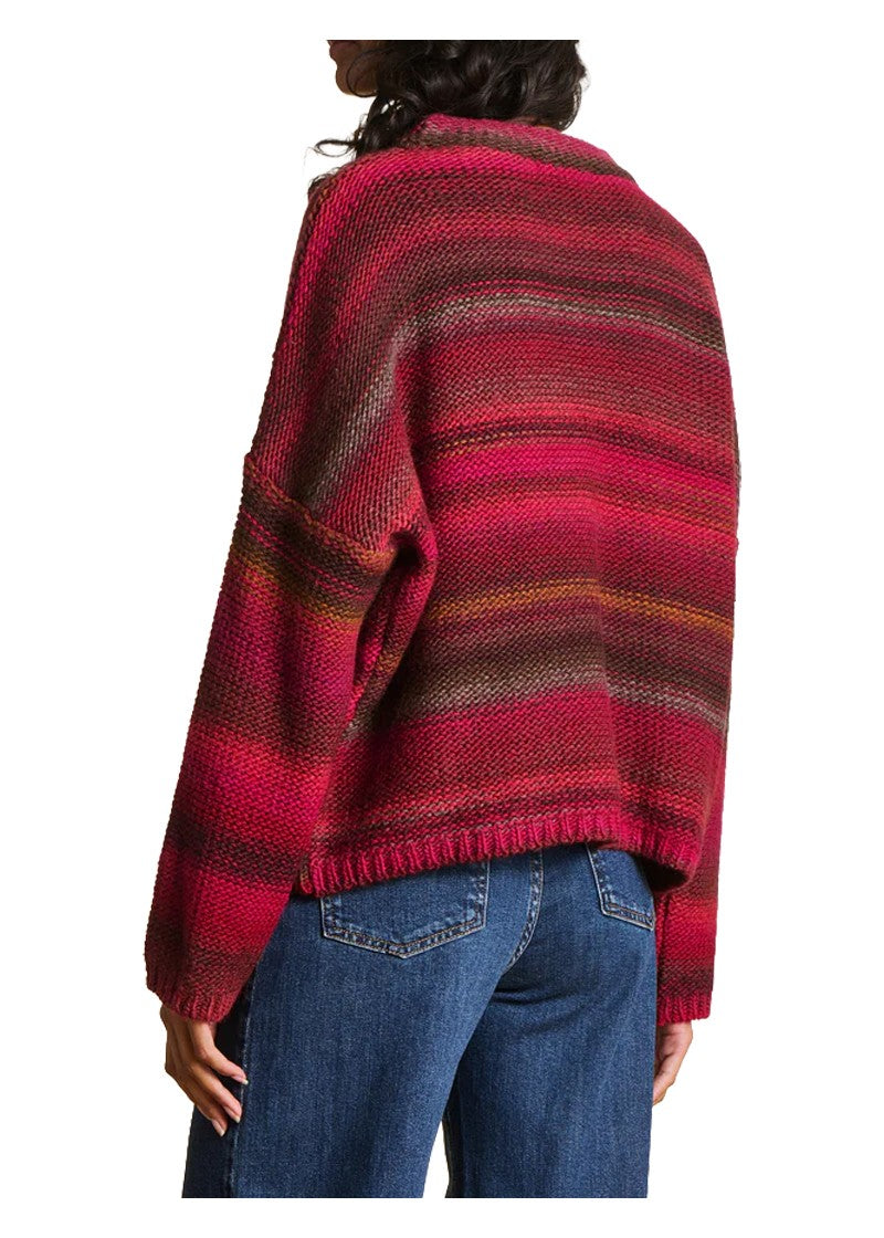 La Fee Maraboutee TRESIA maglia donna oversize lana vergine righe rosso Made in Italy 55 cm