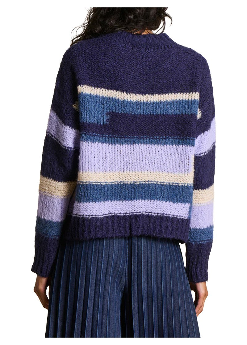 LA FEE MARABOUTEE Maglia Donna a Righe Fantasia EFEMER – Mohair & Lana, Girocollo Alto (52 cm)