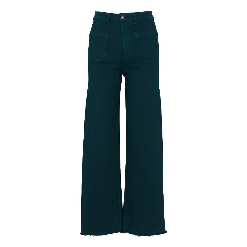 La Fee Maraboutee RENO-C jeans donna boot-cut petrolio vita alta slim tasche applicate taglio vivo GOTS