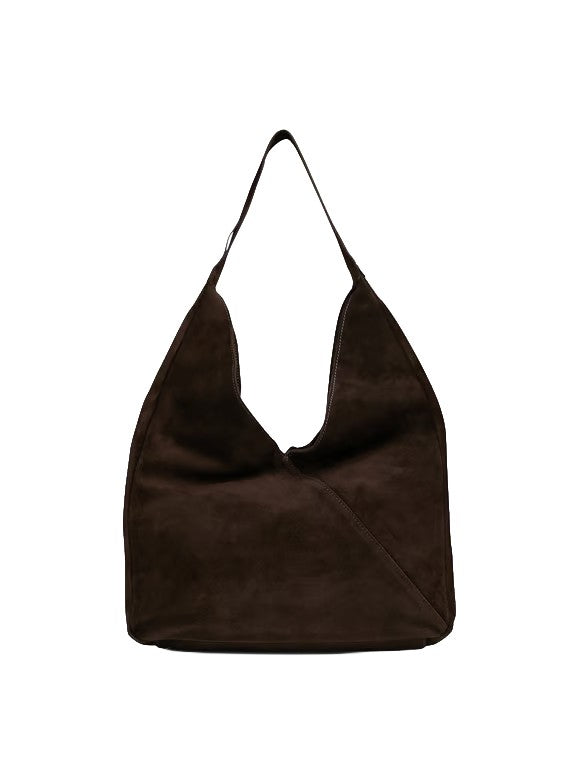 HUMILITY Borsa Donna Hobo in Camoscio Marrone KOBO – Chiusura a Pressione, Tasca Zip