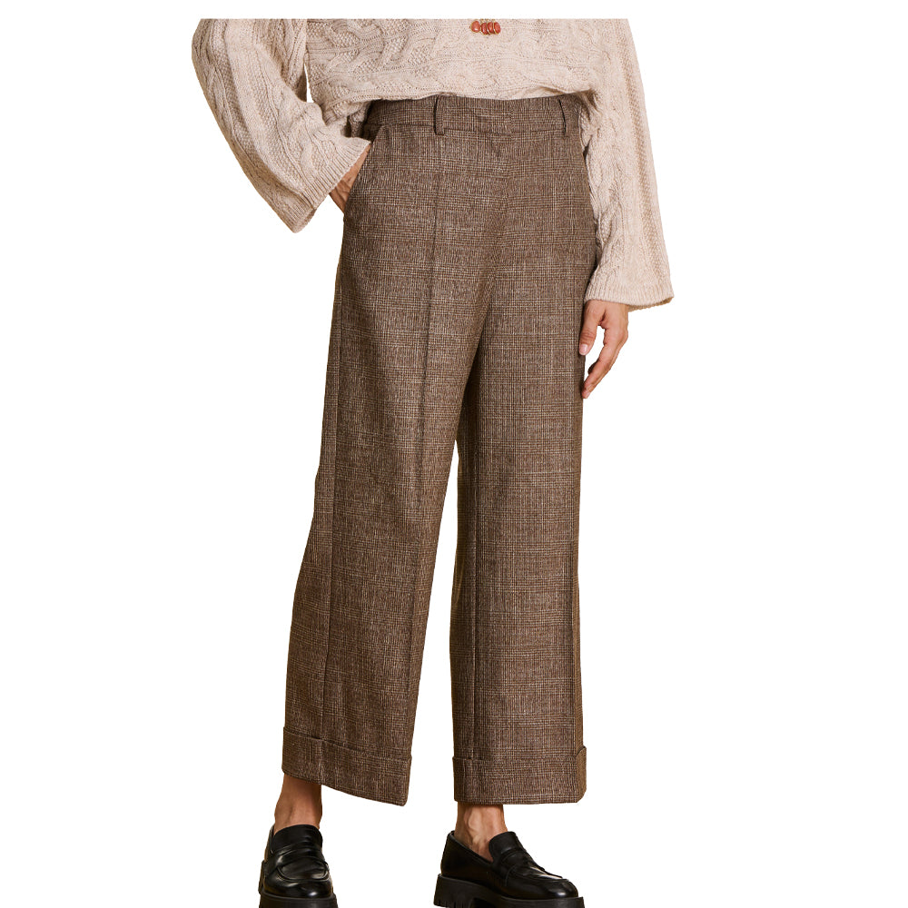 LA FEE MARABOUTEE pantalone donna principe di galles marrone/beige ENIK-P