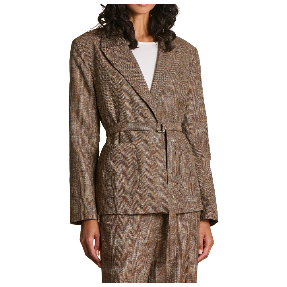 LA FEE MARABOUTEE giacca donna con cintura principe di Galles marrone/beige ENEKO-P
